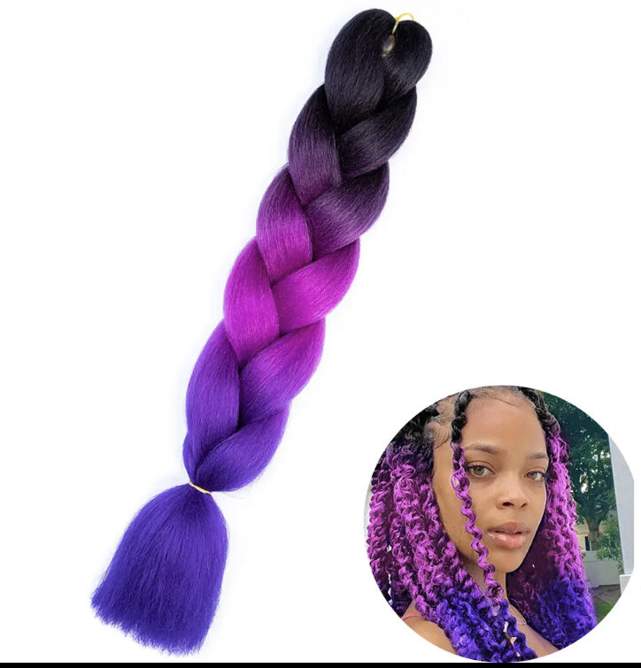 Plaukų pluoštas - kanekalonas ombre juoda/violetinė/mėlyna kaina ir informacija | Plaukų aksesuarai | pigu.lt