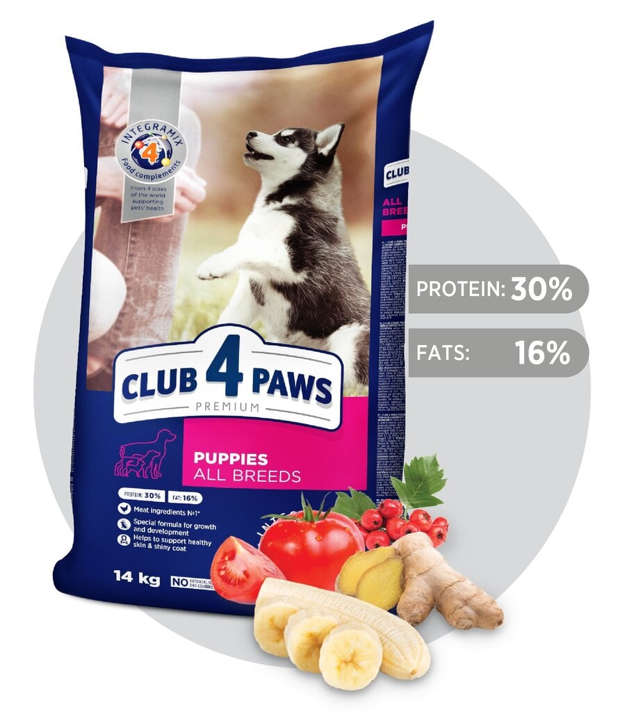 CLUB 4 PAWS Premium pilnavertis sausas maistas visų veislių šuniukams su dideliu vištienos kiekiu, 14kg цена и информация | Sausas maistas šunims | pigu.lt