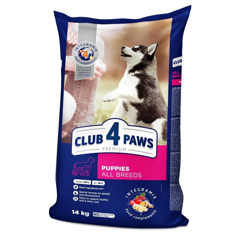 CLUB 4 PAWS Premium pilnavertis sausas maistas visų veislių šuniukams su dideliu vištienos kiekiu, 14kg цена и информация | Sausas maistas šunims | pigu.lt
