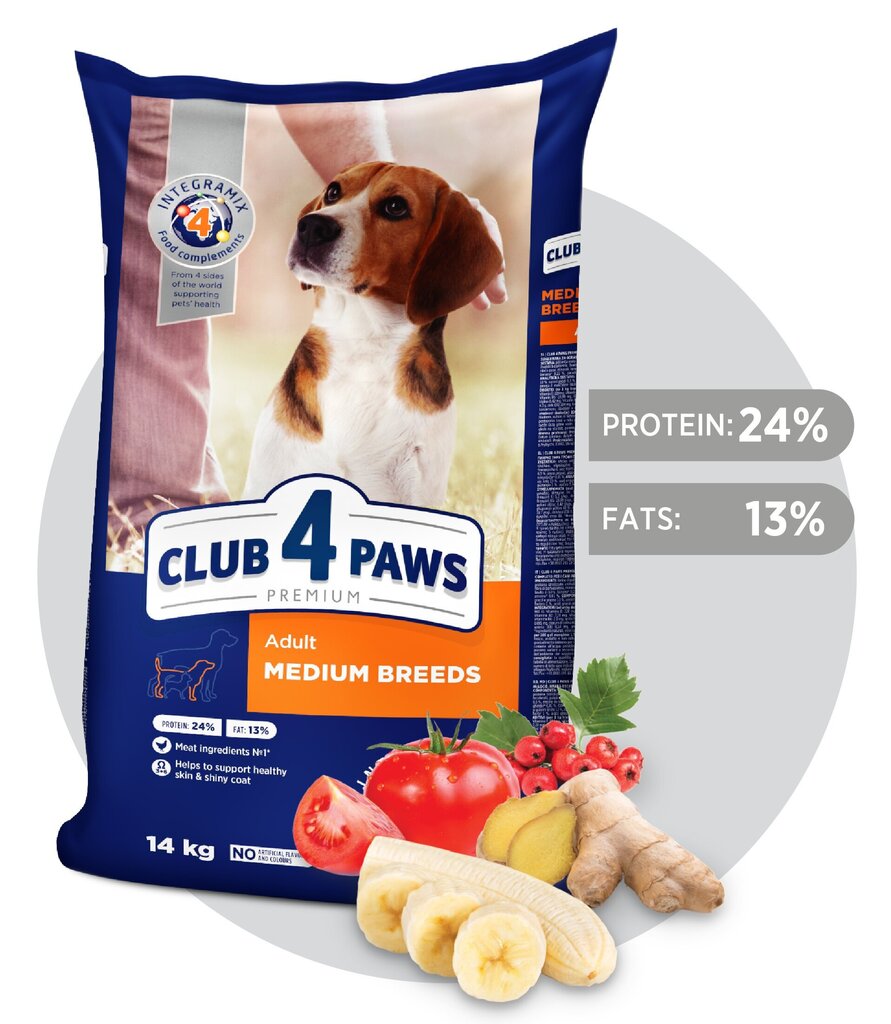 CLUB 4 PAWS Premium pilnavertis sausas ėdalas suaugusiems vidutinių veislių šunims , 14kg цена и информация | Sausas maistas šunims | pigu.lt