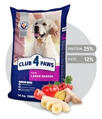 Полноценный сухой корм для собак крупных пород CLUB 4 PAWS Premium, 14 кг цена и информация | Сухой корм для собак | pigu.lt