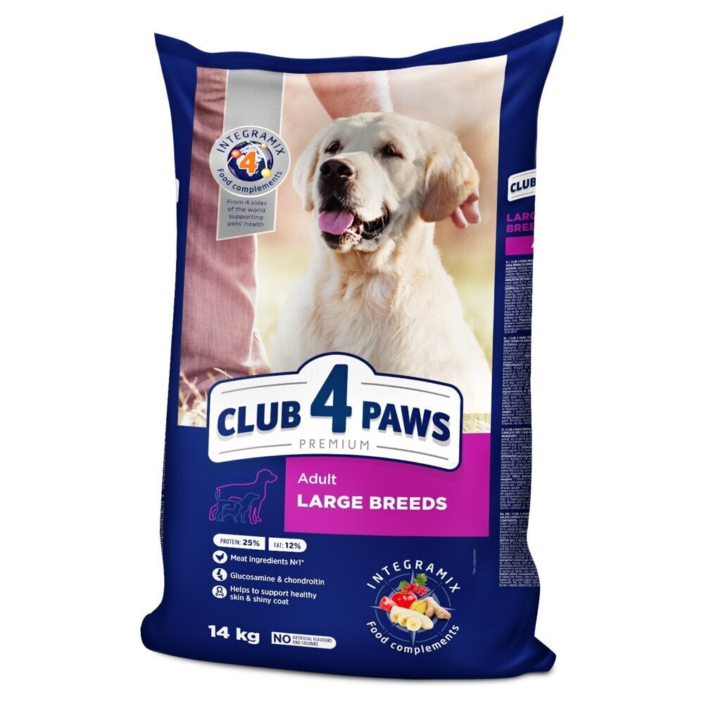 CLUB 4 PAWS Premium pilnavertis sausas ėdalas suaugusiems didelių veislių šunims , 14kg kaina ir informacija | Sausas maistas šunims | pigu.lt