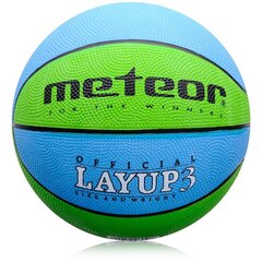 Баскетбольный мяч METEOR Layup, размер 3, синий/зелёный цена и информация | Баскетбольные мячи | pigu.lt