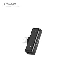 Usams US-SJ270 Dual Lightning Adapter to Lightning Headset Plug + Lightning Charger Plug Black kaina ir informacija | Usams Kompiuterių priedai | pigu.lt