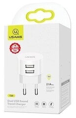 Usams US-T20 Set 2in1 Круглой формы Компактная Быстрая 2.1A Сетевая зарядка + USB на Micro 1м Кабель Белый цена и информация | Usams Мобильные телефоны, Фото и Видео | pigu.lt