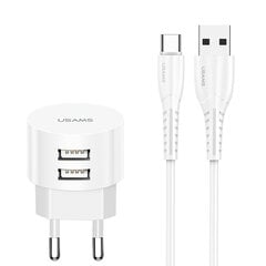 Usams US-T20 Set 2in1 Круглой формы Компактная Быстрая 2.1A Сетевая зарядка + USB на Micro 1м Кабель Белый цена и информация | Кабели для телефонов | pigu.lt