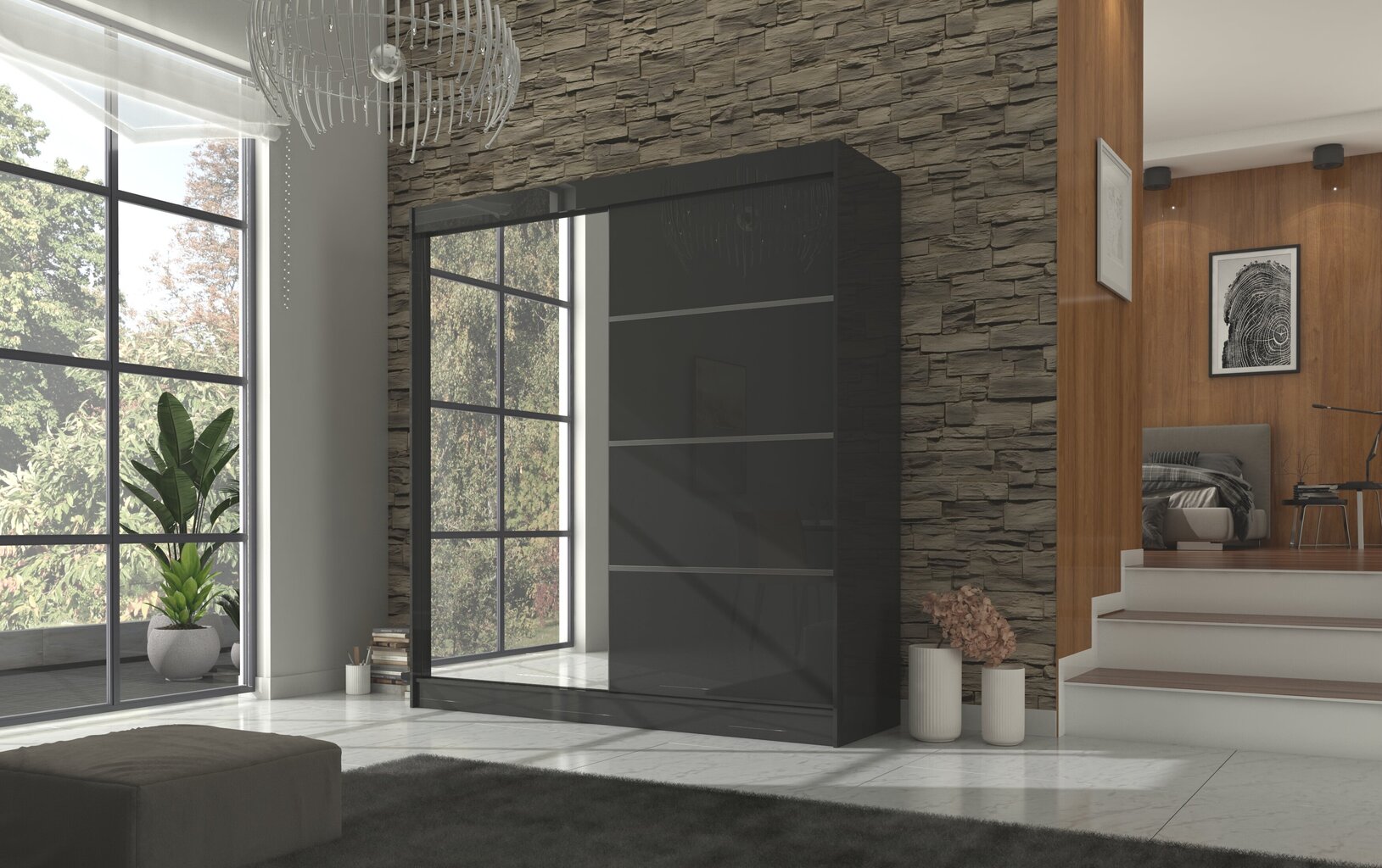 Spinta Adrk Furniture Gilton 200 cm, juoda kaina ir informacija | Spintos | pigu.lt