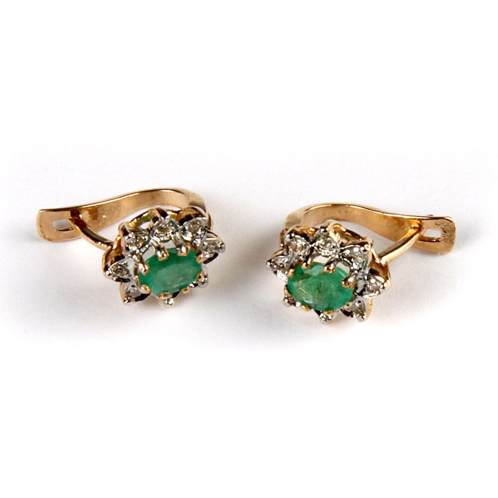 Auksiniai auskarai su smaragdu ir deimantu kaina ir informacija | Auskarai | pigu.lt