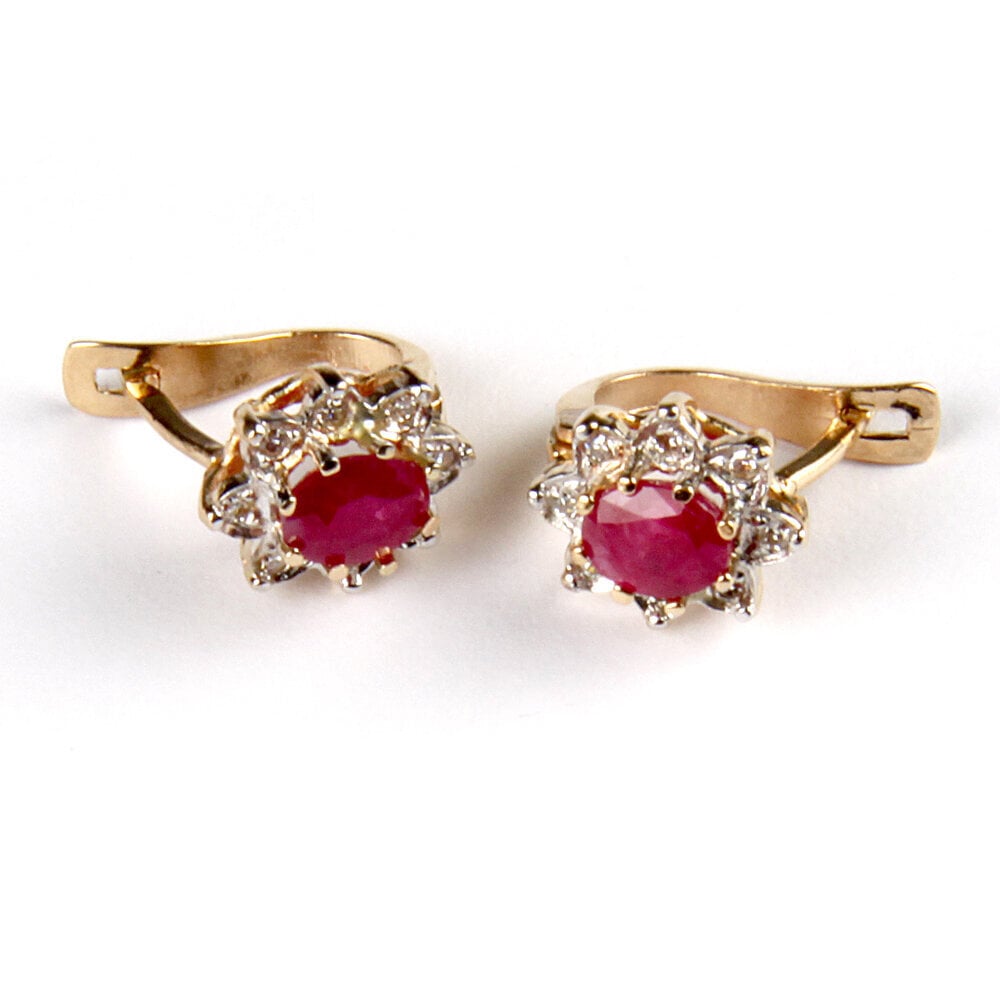 Auksiniai auskarai su rubinu ir deimantu kaina ir informacija | Auskarai | pigu.lt