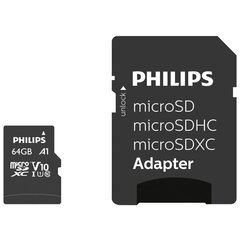 Карта памяти Philips MICROSDXC 64GB CLASS 10/UHS 1 + ADAPTER цена и информация | Philips Мобильные телефоны и аксессуары | pigu.lt