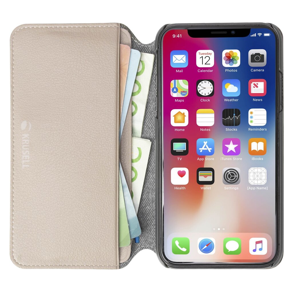 Krusell Pixbo 4 Card SlimWallet, skirtas Apple iPhone XR, smėlio kaina ir informacija | Telefono dėklai | pigu.lt