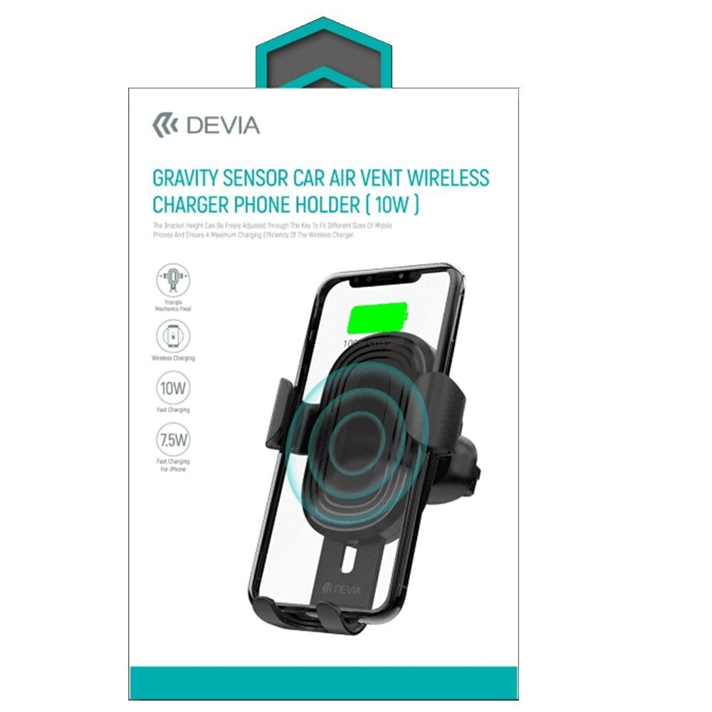 Telefono laikiklis su belaidžiu krovikliu Devia Gravity Sensor Car Air Vent (10W) kaina ir informacija | Telefono laikikliai | pigu.lt