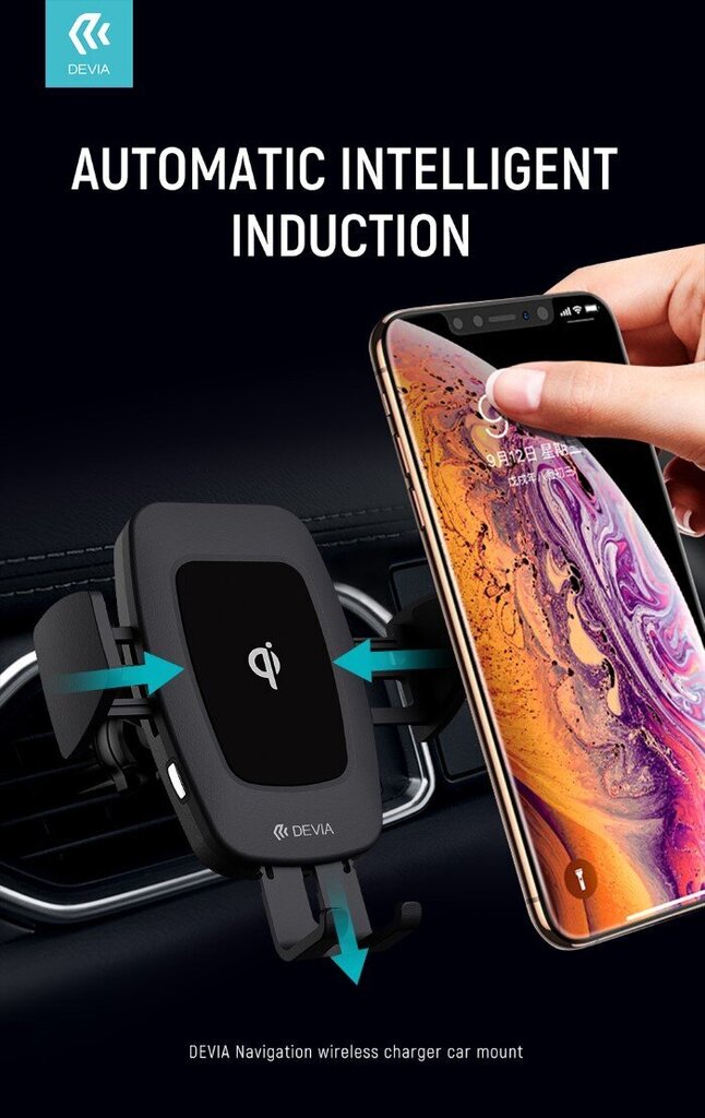 Devia Navigation Išmaniojo telefono magnetinis laikiklis su Qi belaidžio krovimo funkcija (10W) kaina ir informacija | Telefono laikikliai | pigu.lt