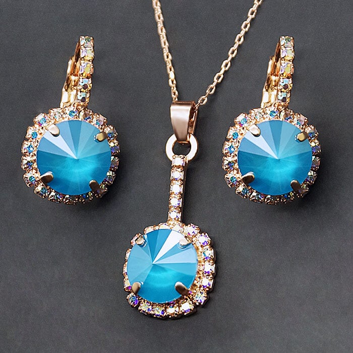 Papuošalų rinkinys moterims DiamondSky "Clarice VII (Azure Blue)" su Swarovski kristalais