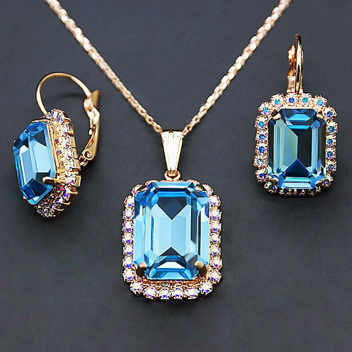 Papuošalų rinkinys moterims DiamondSky Lourdes (Aquamarine) su Swarovski kristalais