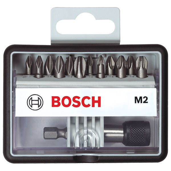 Bosch ypač kietas „Phillips“ + „Pozi“ atsuktuvų antgalių rinkinys 12 + 1, 2607002564 цена и информация | Suktuvai, gręžtuvai | pigu.lt
