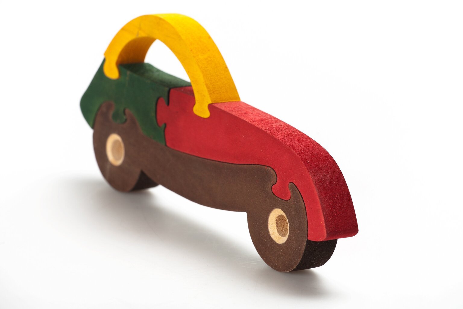 Medinė spalvota dėlionė „Mašinėlė“ kaina ir informacija | Žaislai kūdikiams | pigu.lt