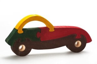 Medinė spalvota dėlionė „Mašinėlė“ kaina ir informacija | Žaislai kūdikiams | pigu.lt