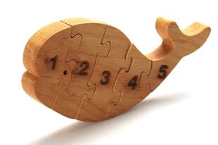 Natūralaus medžio dėlionė „Banginis“ kaina ir informacija | Žaislai kūdikiams | pigu.lt