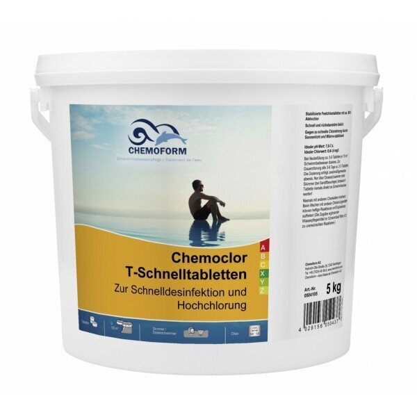 Greito tirpimo 20 g chloro tabletės CHEMOFORM CHEMOCLOR T (greitas chloras, šokas), 5 kg цена и информация | Baseinų priežiūros priemonės | pigu.lt