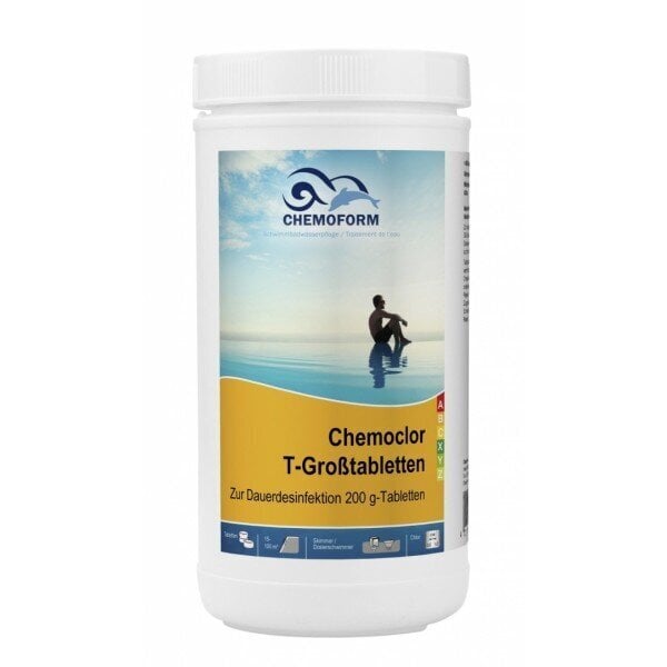 Lėtai tirpstančios 200 g chloro tabletės CHEMOFORM CHEMOCLOR T (lėtas chloras), 1 kg цена и информация | Baseinų priežiūros priemonės | pigu.lt