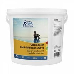 MULTI tabletės 200 g (lėto tirpimo chloras, algicidas, flokuliantas) CHEMOFORM, 5 kg kaina ir informacija | Baseinų priežiūros priemonės | pigu.lt