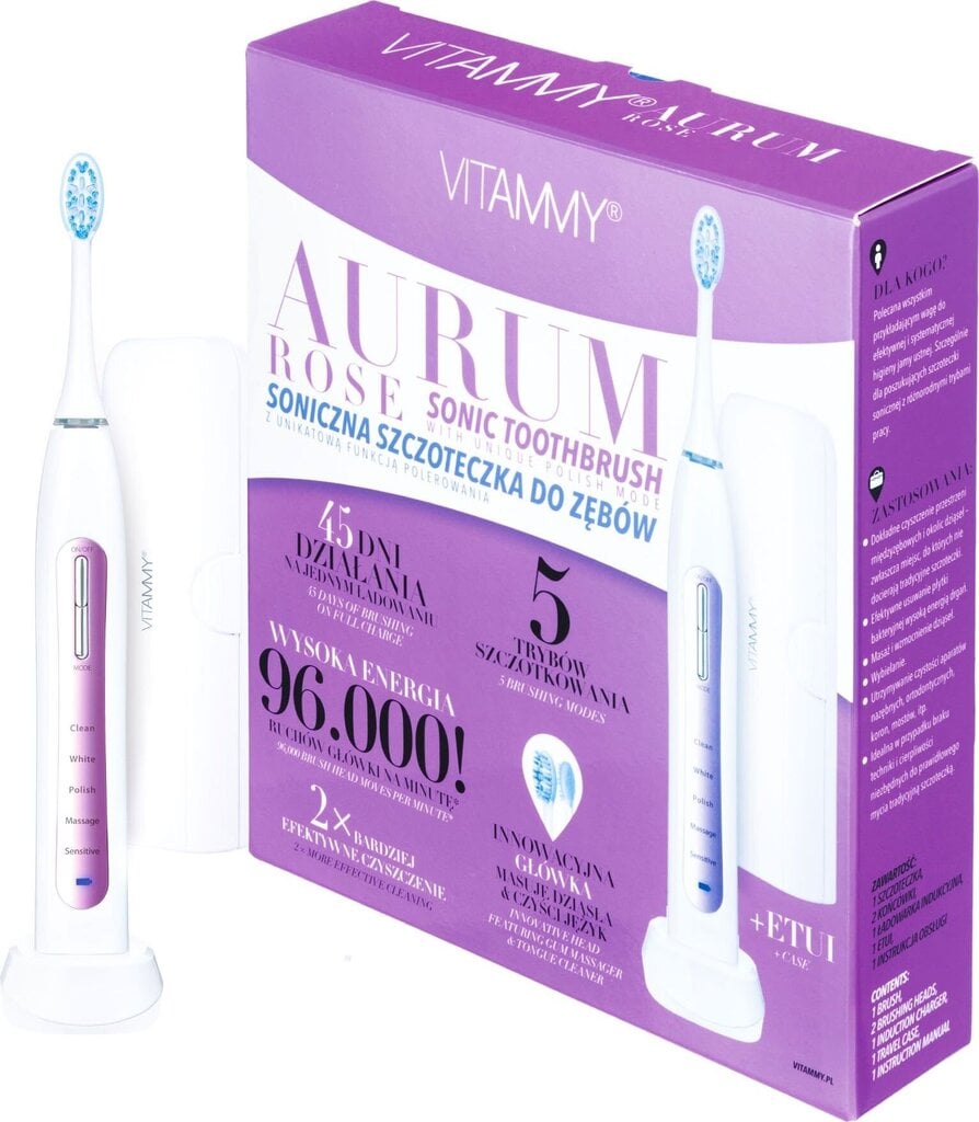 Vitammy Aurum Rose kaina ir informacija | Elektriniai dantų šepetėliai | pigu.lt