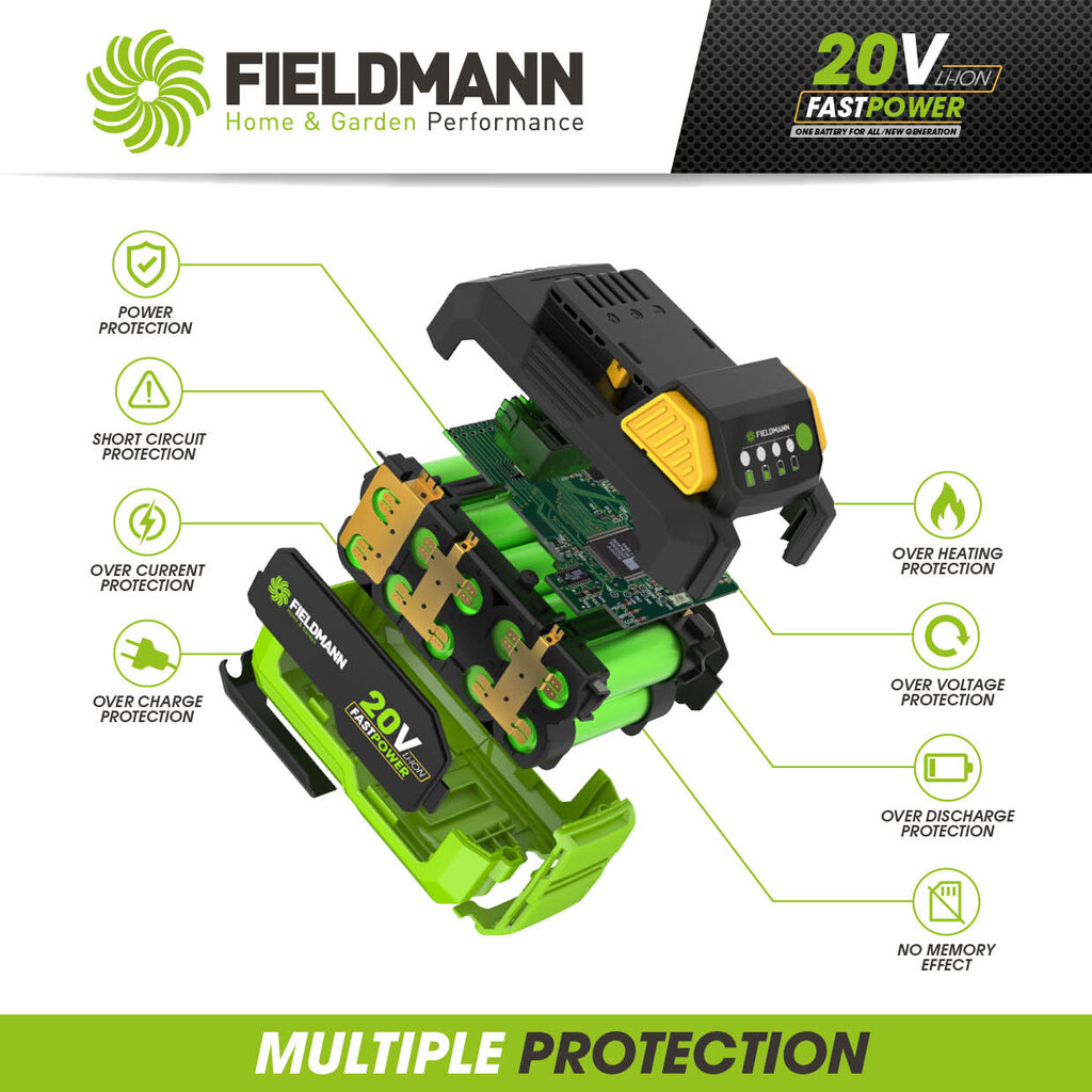 Akumuliatorinis kampinis šlifuoklis Fieldmann FDUB 70605-0, 20V FAST POWER kaina ir informacija | Šlifuokliai | pigu.lt