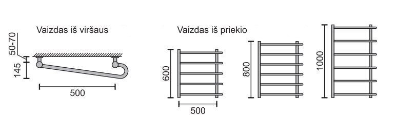 Rankšluosčių džiovintuvas Rosela H, 500x1000 mm, 490W kaina ir informacija | Gyvatukai, vonios radiatoriai | pigu.lt