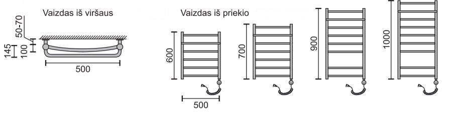 Elektrinis rankšluosčių džiovintuvas Rosela Sonata Plus su kaitinimo elementu, 500x900 mm, 300W цена и информация | Gyvatukai, vonios radiatoriai | pigu.lt