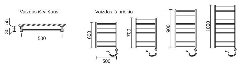 Elektrinis rankšluosčių džiovintuvas Rosela Round su kaitinimo elementu, 500x1000 mm, 300W цена и информация | Gyvatukai, vonios radiatoriai | pigu.lt