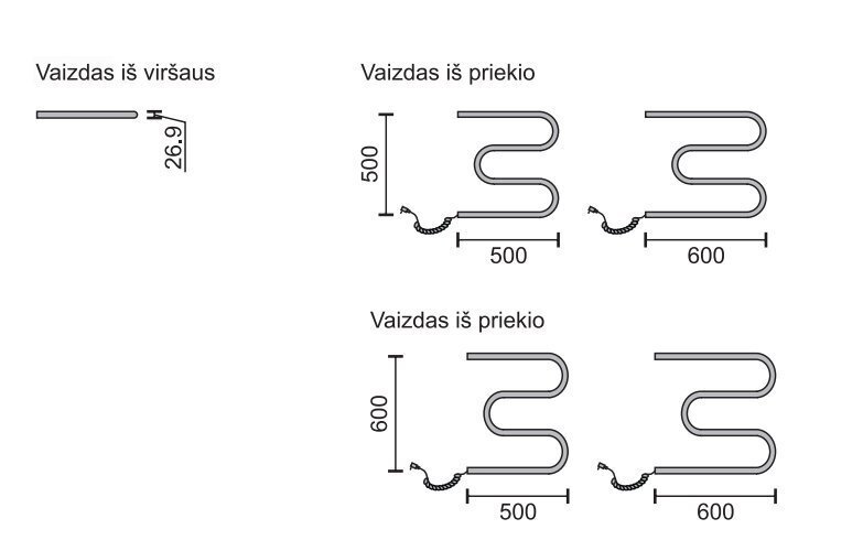 Elektrinis rankšluosčių džiovintuvas Rosela M-Type su kaitinimo elementu, 600x500 mm, 60W цена и информация | Gyvatukai, vonios radiatoriai | pigu.lt