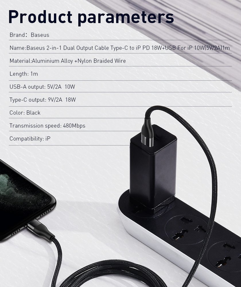 Laidas telefonui Baseus USB, USB-C PD 18W, Lightning, 2A, 1m цена и информация | Laidai telefonams | pigu.lt