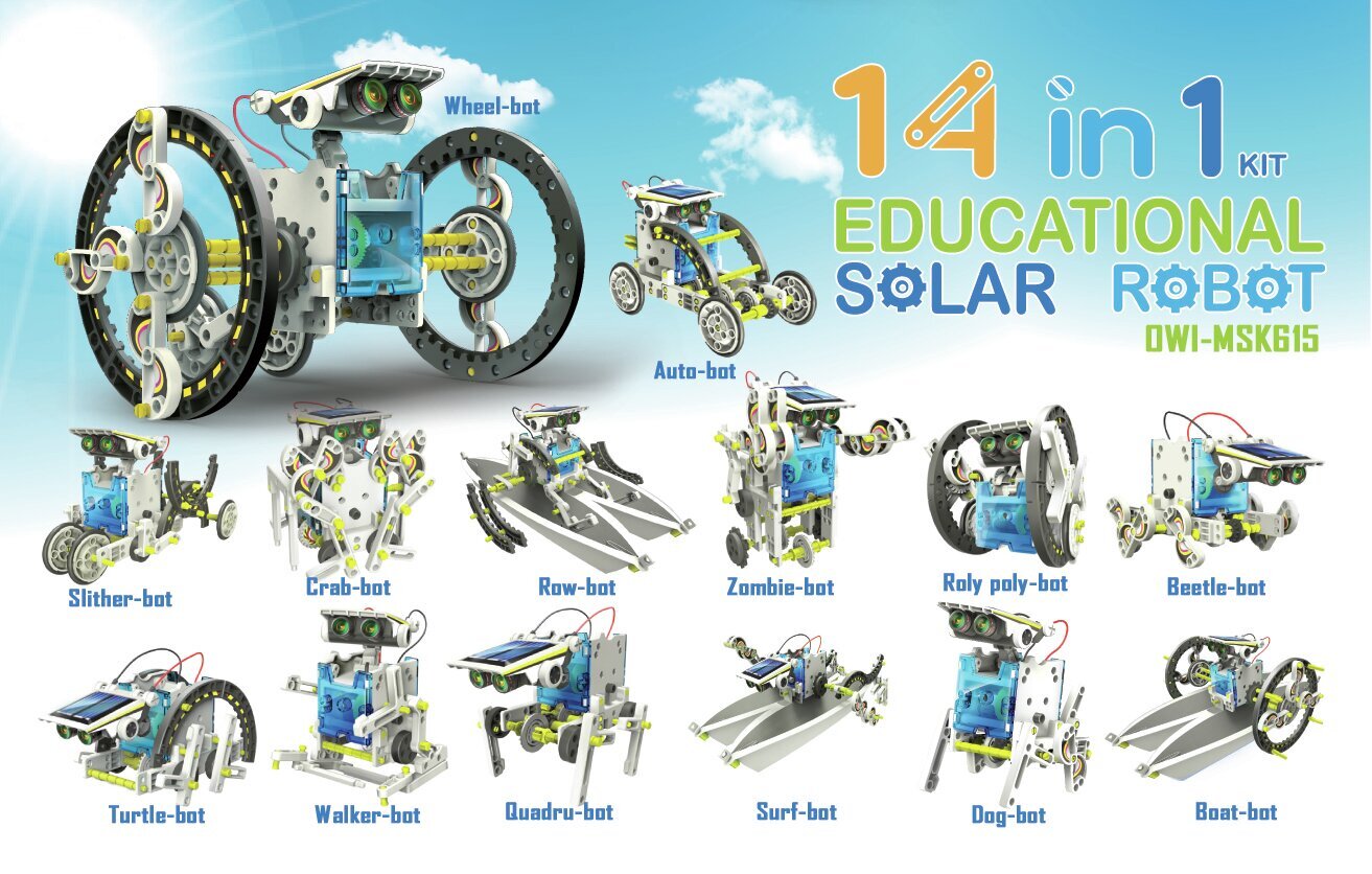 Saulės baterijų konstruktorius Educational Solar Robot Kit 14in1 OWI-MSK615 kaina ir informacija | Konstruktoriai ir kaladėlės | pigu.lt