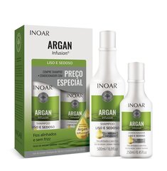 Glotnių ir švelnių plaukų priežiūros rinkinys INOAR Argan Infusion Smooth and Silky Duo Kit: šampūnas, 500 ml + kondicionierius, 250 ml kaina ir informacija | Šampūnai | pigu.lt