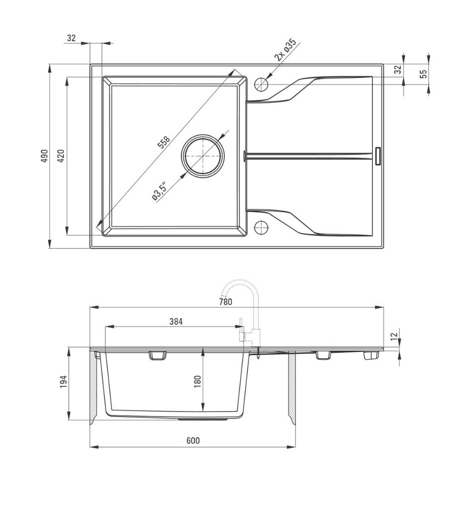 Deante granitinė virtuvinė plautuvė Deante Andante ZQN G113, Graphite цена и информация | Virtuvinės plautuvės | pigu.lt