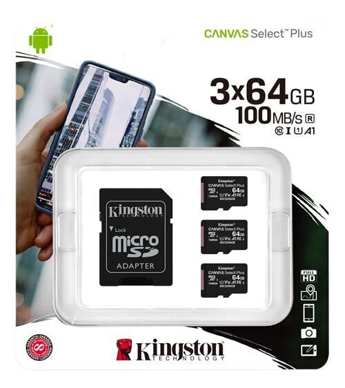 Kingston microSDHC 64GB (+ SD adapteris) kaina ir informacija | Atminties kortelės telefonams | pigu.lt