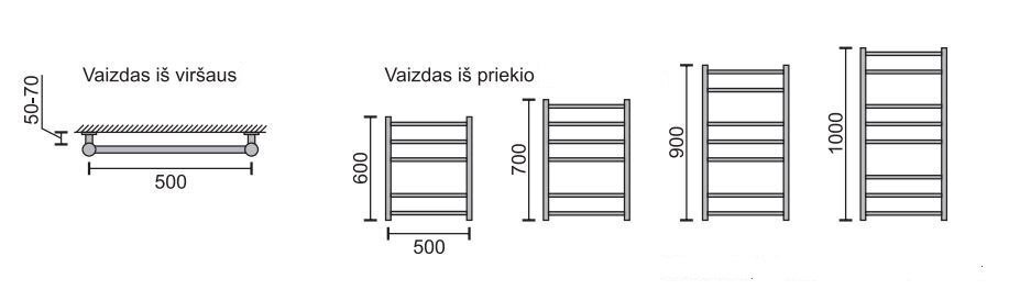 Rankšluosčių džiovintuvas Rosela Viktorija, 500x900 mm, 460W kaina ir informacija | Gyvatukai, vonios radiatoriai | pigu.lt