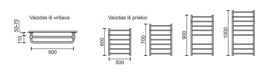 Rankšluosčių džiovintuvas su lentynėle Rosela Viktorija Plus, 500x700 mm kaina ir informacija | Gyvatukai, vonios radiatoriai | pigu.lt