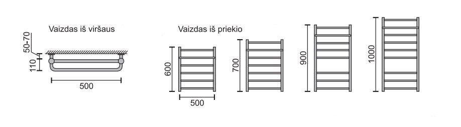 Rankšluosčių džiovintuvas su lentynėle Rosela Viktorija Plus, 500x900 mm kaina ir informacija | Gyvatukai, vonios radiatoriai | pigu.lt