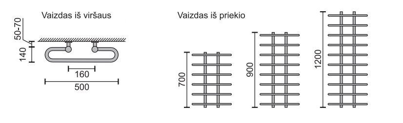 Rankšluosčių džiovintuvas Rosela Gama, Poliruotas plienas, 500x1200 mm, 480W kaina ir informacija | Gyvatukai, vonios radiatoriai | pigu.lt