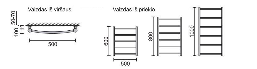 Rankšluosčių džiovintuvas Rosela R, 500x800 mm, 400W kaina ir informacija | Gyvatukai, vonios radiatoriai | pigu.lt