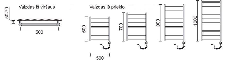 Elektrinis rankšluosčių džiovintuvas Rosela Viktorija su kaitinimo elementu, 500x900 mm. 300W kaina ir informacija | Gyvatukai, vonios radiatoriai | pigu.lt