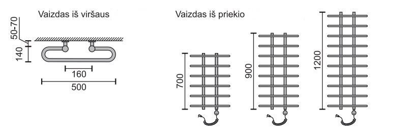 Elektrinis rankšluosčių džiovintuvas Rosela Gama su kaitinimo elementu, Matinis plientas, 500x1200 mm, 300W kaina ir informacija | Gyvatukai, vonios radiatoriai | pigu.lt