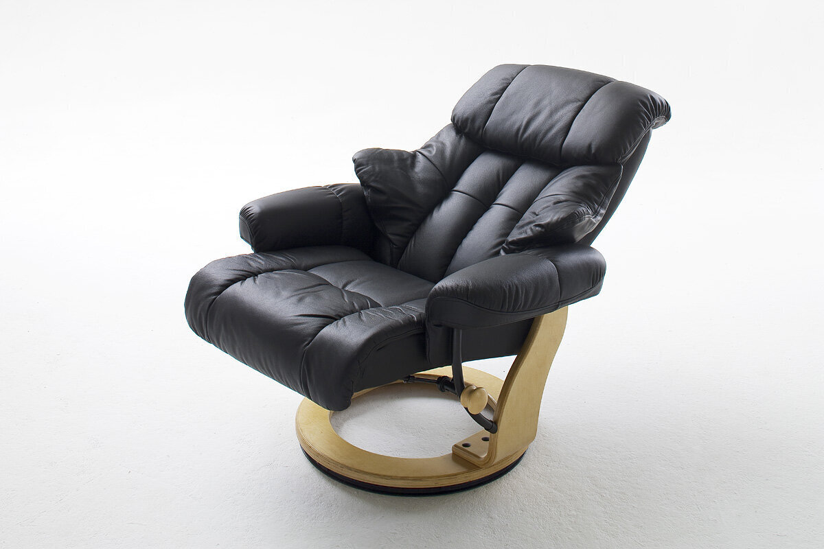 Fotelis su pufu MC Akcent Calgary, juodas/smėlio spalvos kaina ir informacija | Svetainės foteliai | pigu.lt