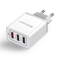 Greitas įkroviklio adapteris Wozinsky Quick Charge QC 3.0 3x USB 30W, baltas (WWC-01) kaina ir informacija | Krovikliai telefonams | pigu.lt