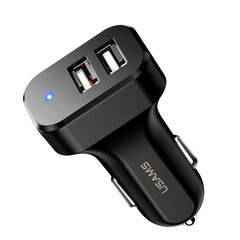 Automobilinis įkroviklis (2xUSB) su Lightning laidu, USAMS, 2.1A, juodas kaina ir informacija | Krovikliai telefonams | pigu.lt