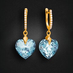 Sidabriniai auskarai moterims DiamondSky "Romantic Heart III (Aquamarine Blue)" su Swarovski kristalais kaina ir informacija | Auskarai | pigu.lt