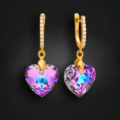 Sidabriniai auskarai moterims DiamondSky Romantic Heart III (Vitrail Light) su Swarovski kristalais kaina ir informacija | Auskarai | pigu.lt