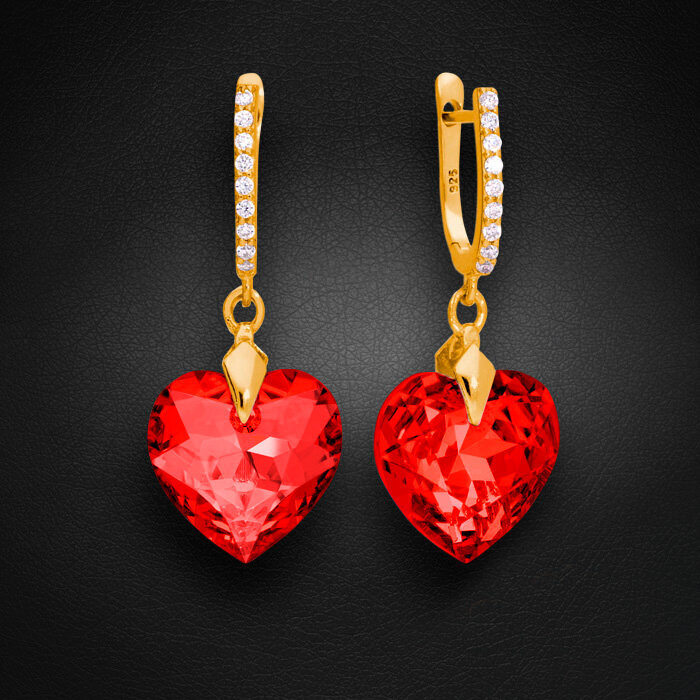 Sidabriniai auskarai moterims DiamondSky Romantic Heart III (Light Siam) su Swarovski kristalais kaina ir informacija | Auskarai | pigu.lt